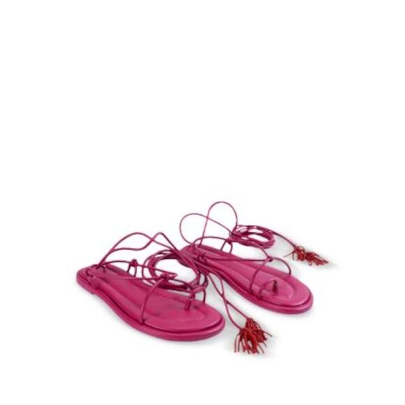 FARM RIO Shoes - FARM RIO Womens Pink Ankle Wrap Knotted Tasseled Round Toe Sandals Shoes 7